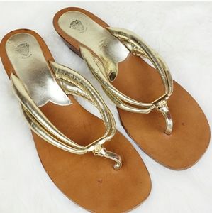 Gucci Vintage Gold Stacked Wedge Thong Sandals